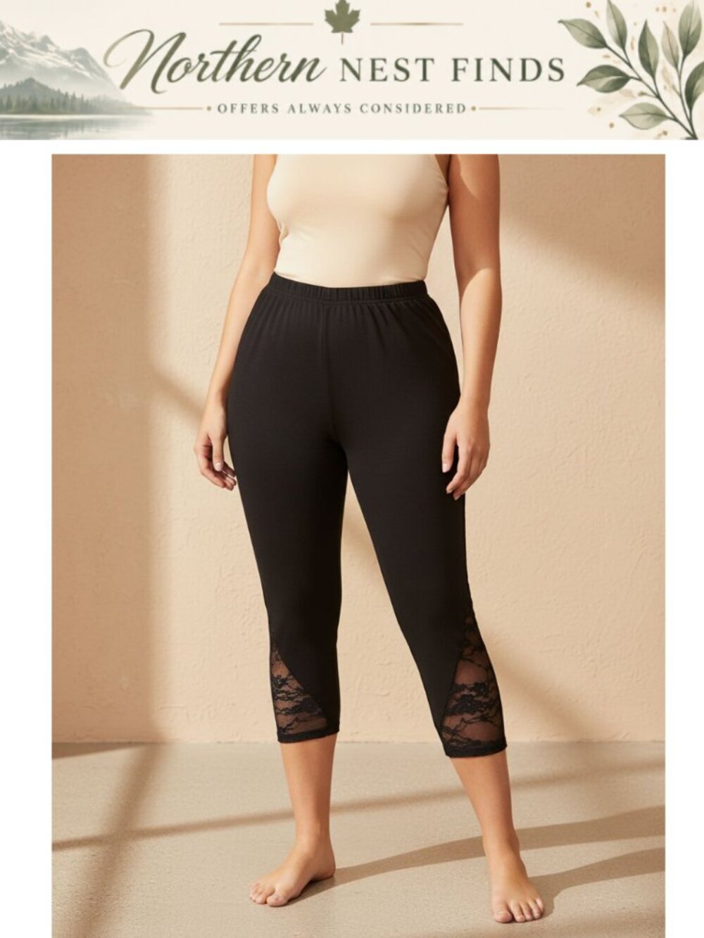 TZLDN Womens Lace Mesh Capri Leggings High Waisted Skinny Cropped Pants